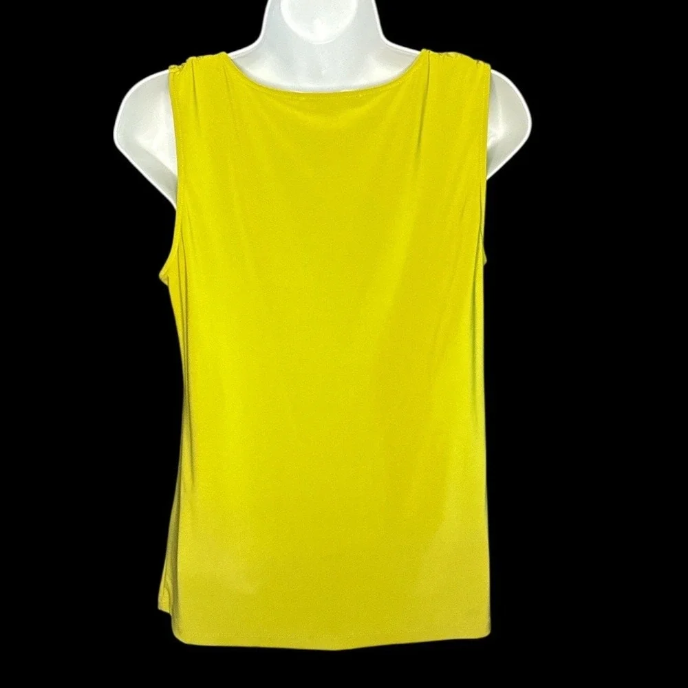 Chaus Women's Chartreuse Sleeveless Blouse Draped Neck Gold Shoulder Detail Sz S